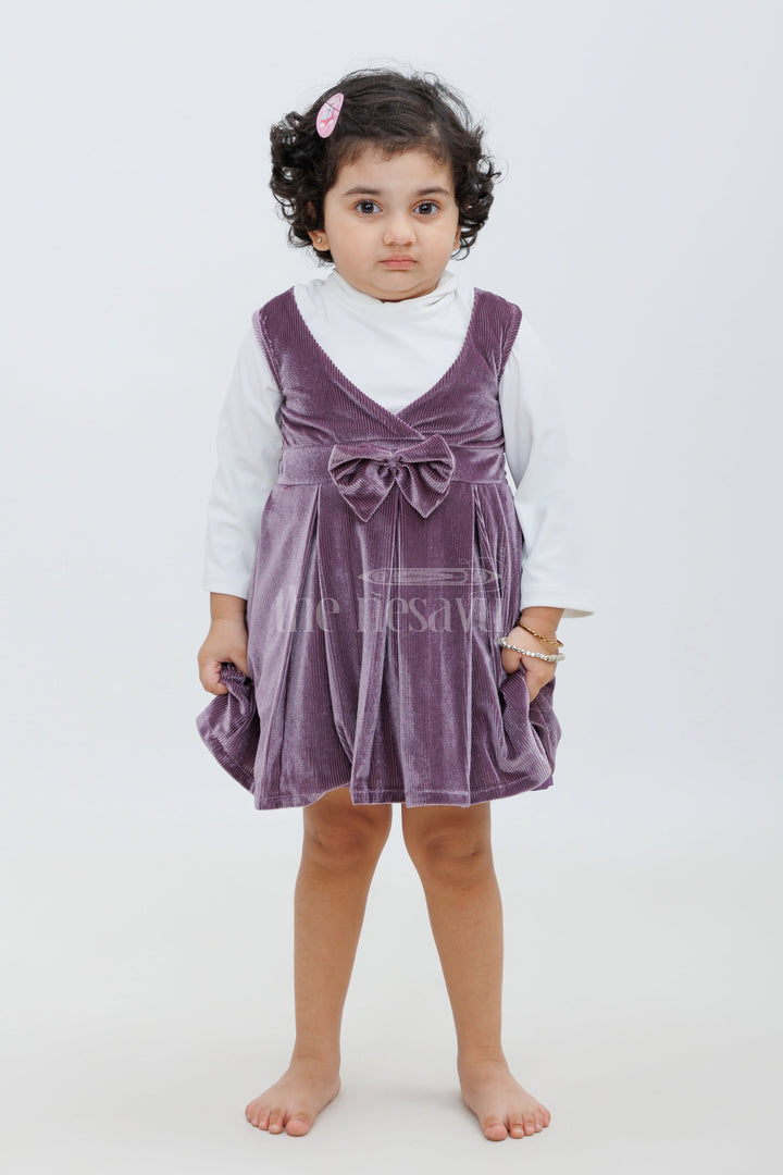 The Nesavu Baby Fancy Frock Adorable Frock for Wedding Party - Soft Velvet Baby Dress with Knitted Inner Nesavu 14 (6M) / multicolor BFJ575A-14 Soft Velvet Baby Frock - Purple | Full Sleeve Baby Dress