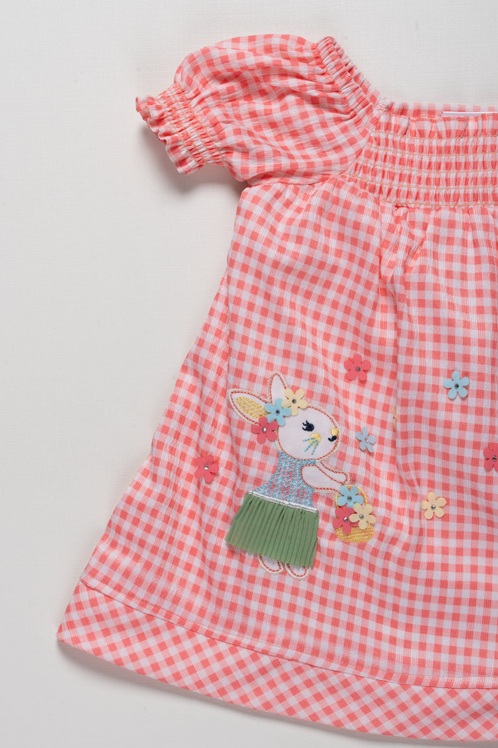 The Nesavu Girls Cotton Frock Adorable Girls Checkered Cotton Frock with Bunny Embroidery Nesavu Adorable Girls Checkered Cotton Frock with Bunny Embroidery | The Nesavu