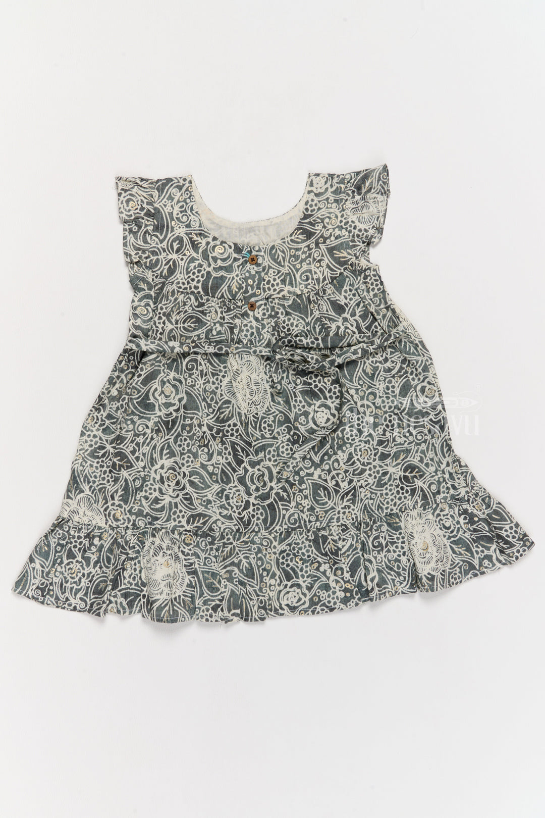 The Nesavu Girls Cotton Frock Adorable Girls Cotton Frill Frock with Lace Yoke and Botanical Floral Print Nesavu Nesavu Girls Cotton Frill Frock Lace Yoke Botanical Floral Print Ruffle Details Special Occasions