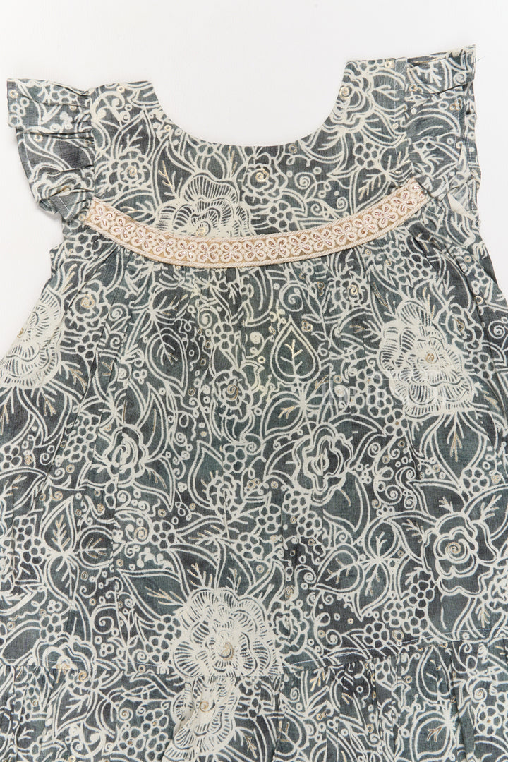 The Nesavu Girls Cotton Frock Adorable Girls Cotton Frill Frock with Lace Yoke and Botanical Floral Print Nesavu Nesavu Girls Cotton Frill Frock Lace Yoke Botanical Floral Print Ruffle Details Special Occasions