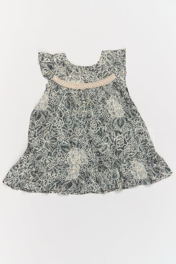 The Nesavu Girls Cotton Frock Adorable Girls Cotton Frill Frock with Lace Yoke and Botanical Floral Print Nesavu Nesavu Girls Cotton Frill Frock Lace Yoke Botanical Floral Print Ruffle Details Special Occasions