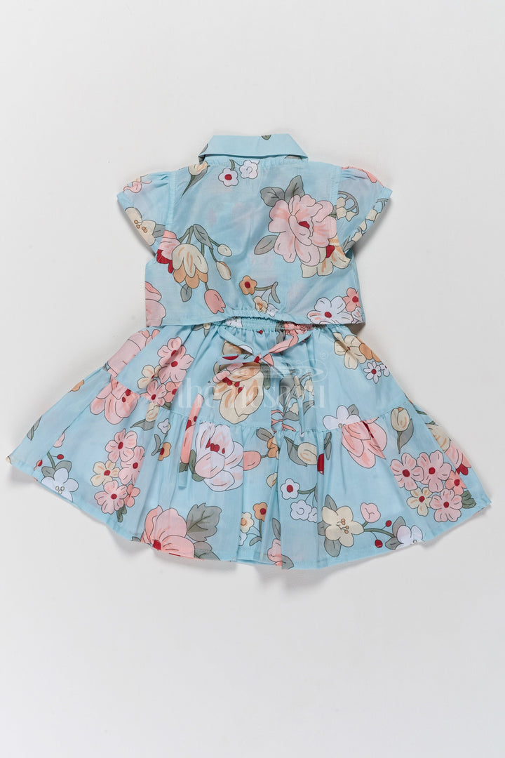 The Nesavu Girls Fancy Frock Adorable Girls Cute Frock in Cotton Blend with Floral Patterns and Tiered Design Nesavu Nesavu Adorable Blue Floral Cotton Blend Cute Frock Tiered Layers Girls