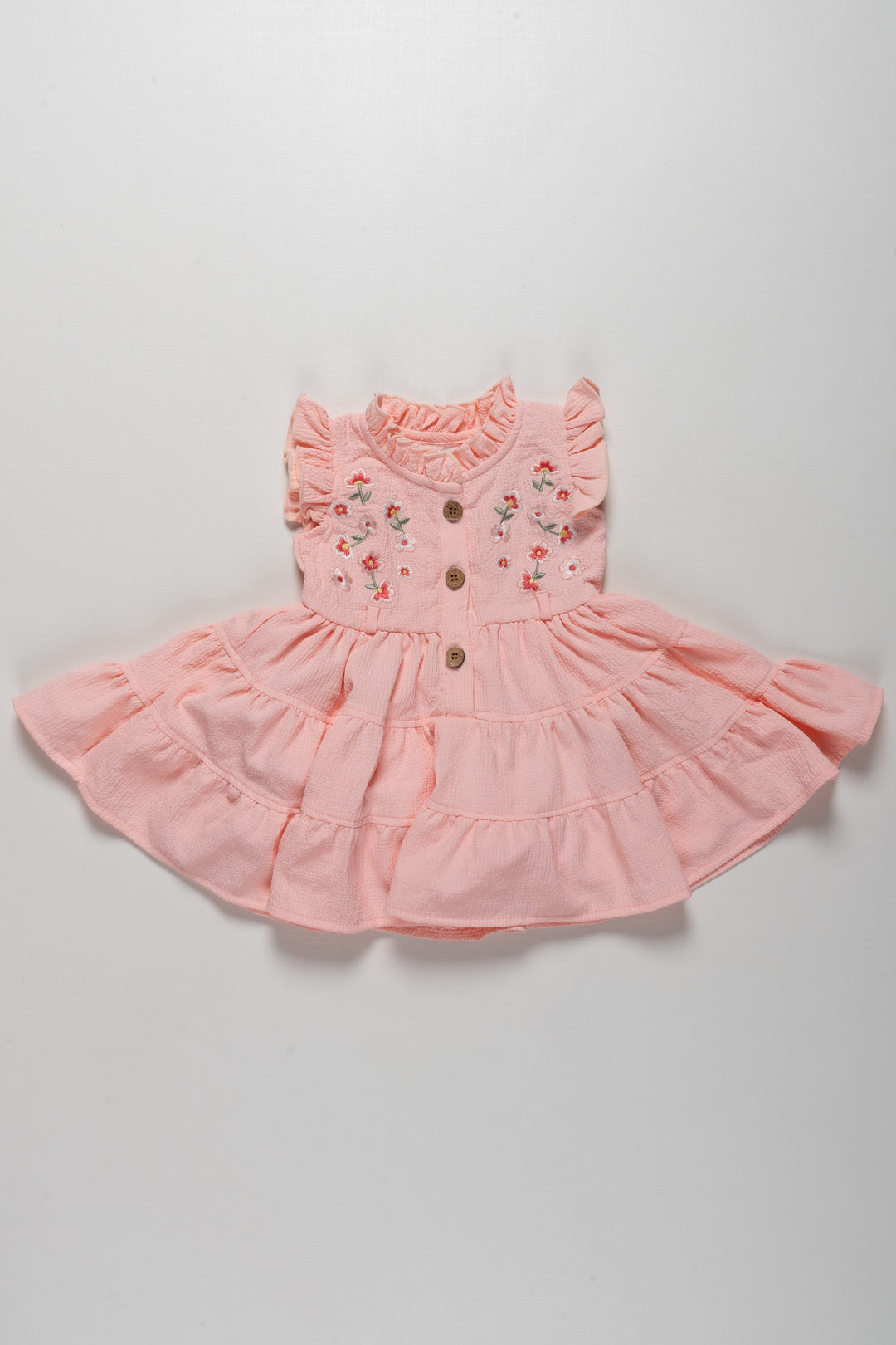 The Nesavu Girls Cotton Frock Adorable Girls Pink Cotton Ruffle Frock with Floral Embroidery Nesavu 16 (1Y) / Pink / Cotton GFC1328B-16 Adorable Girls Pink Cotton Ruffle Frock with Floral Embroidery | The Nesavu
