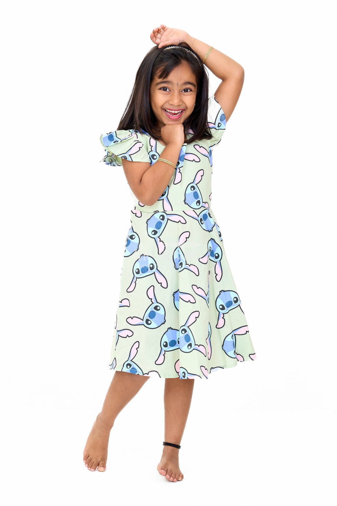 The Nesavu Girls Cotton Frock Adorable Girls Pure Cotton Frock with Playful Cartoon Print and Cap Sleeves Nesavu Nesavu Girls Pure Cotton Frock Cartoon Print Cap Sleeves Relaxed Fit