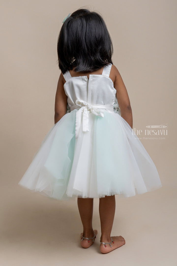 The Nesavu Girls Tutu Frock Adorable Green and White Satin Flower Crafted Soft Tulle Birthday Frock for Girls Nesavu Trendy Party Frock For Girls | Party Wear Collection | The Nesavu