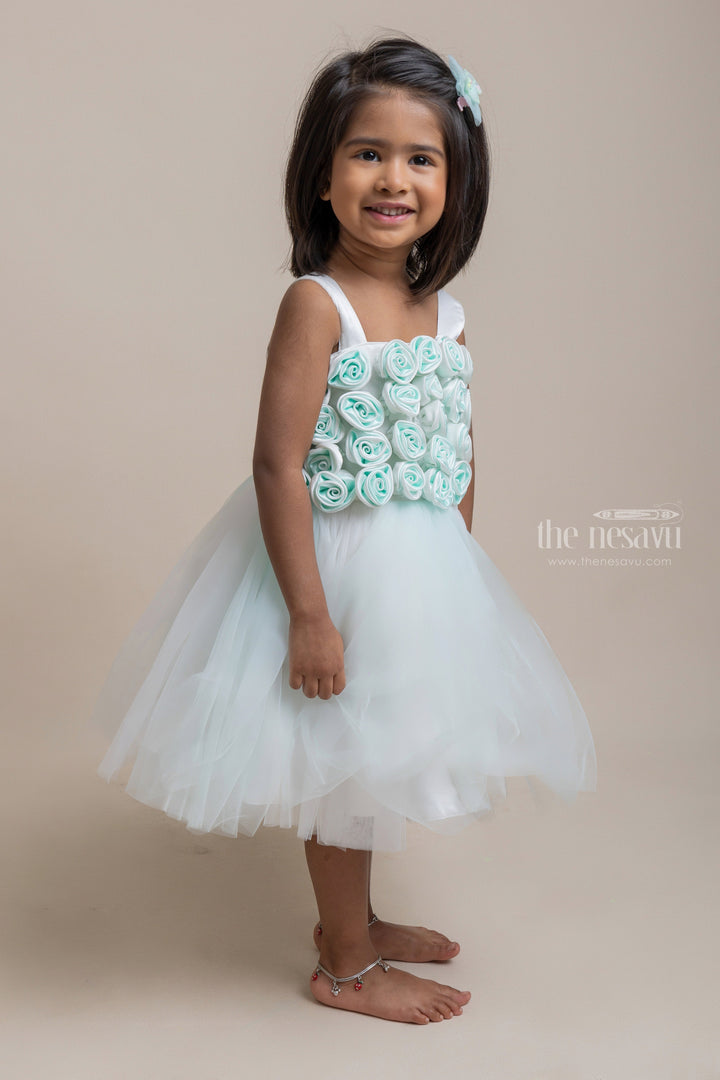 The Nesavu Girls Tutu Frock Adorable Green and White Satin Flower Crafted Soft Tulle Birthday Frock for Girls Nesavu Trendy Party Frock For Girls | Party Wear Collection | The Nesavu