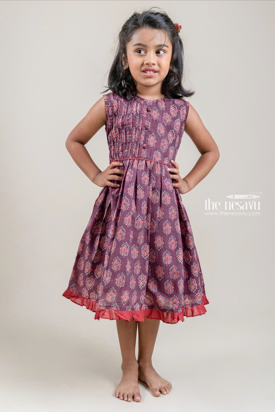 The Nesavu Girls Fancy Frock Adorable Hand Block Printed Sleeveless Brown Cotton Frock for Girls Nesavu 16 (1Y) / Brown / Cotton GFC1055A-16 Adorable Hand Block Printed Sleeveless Brown Cotton Frock for Girls | Buy Online at The Nesavu