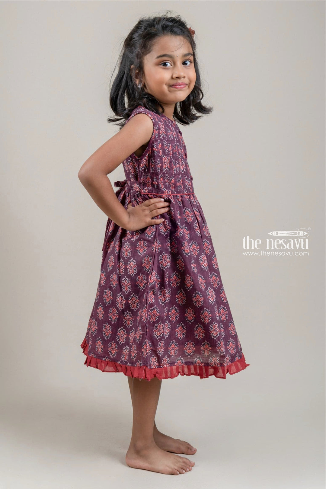 The Nesavu Girls Fancy Frock Adorable Hand Block Printed Sleeveless Brown Cotton Frock for Girls Nesavu Adorable Hand Block Printed Sleeveless Brown Cotton Frock for Girls | Buy Online at The Nesavu