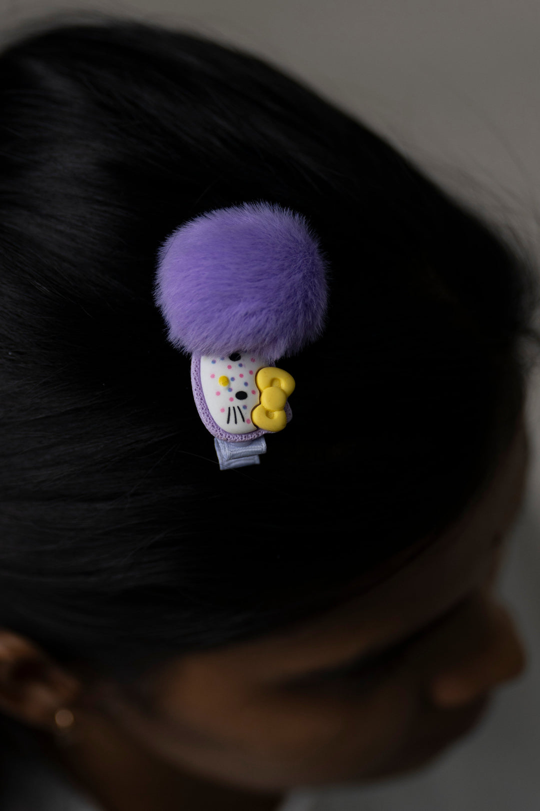 The Nesavu Hair Clip Adorable Kitty Pom-Pom Hair Clip for Kids Nesavu Purple JHCL74I Cute Kitty Pom-Pom Hair Clip for Kids | Gentle & Fun Hair Accessory | The Nesavu