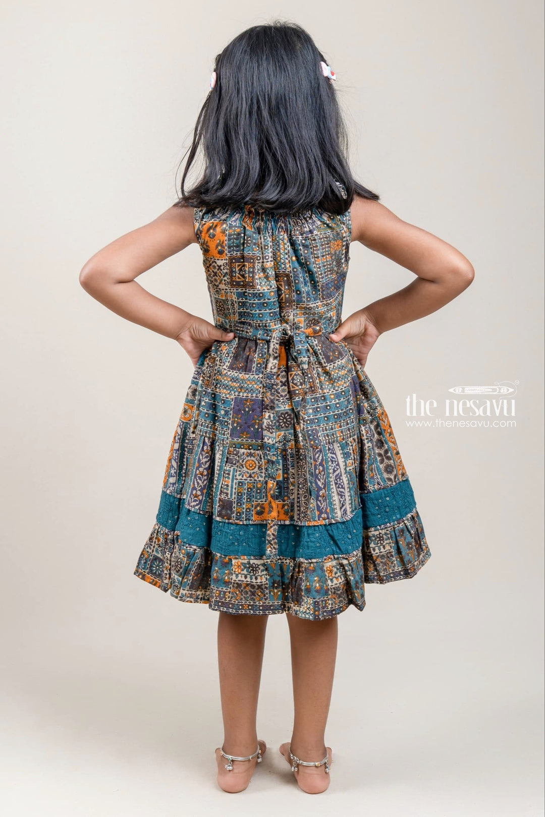 The Nesavu Girls Cotton Frock Adorable Multi-colored Floral Printed Cotton Frock For Girls Nesavu Latest Cotton dress Collection For Girls | Trendy Cotton Wear For Girls | The Nesavu