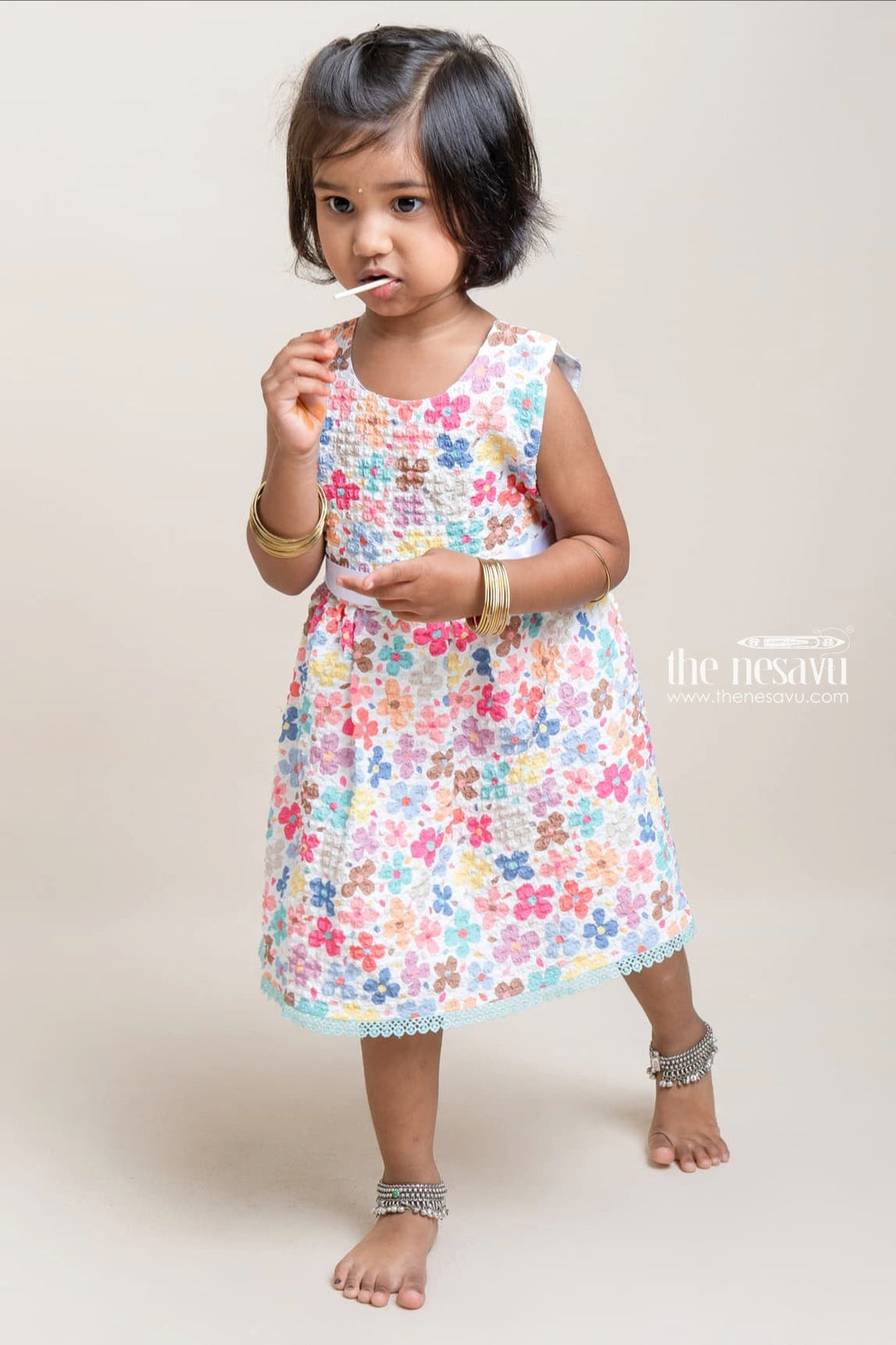 The Nesavu Baby Fancy Frock Adorable Multi-colored Floral Printed Sleeveless Frock For Baby Girls Nesavu 14 (6M) / multicolor / Cotton Blend BFJ358A-14 Comfortable cotton frocks for babies | Flower Designed Frocks | The Nesavu
