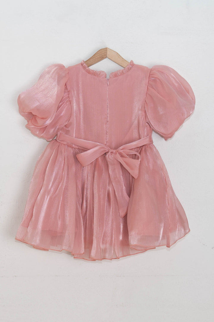The Nesavu Girls Fancy Party Frock Adorable Onion Pink Glaze Organza Puffed Sleeve Solid Party Frock For Girls Nesavu Designer party dresses for girls | Unique party frocks | The Nesavu