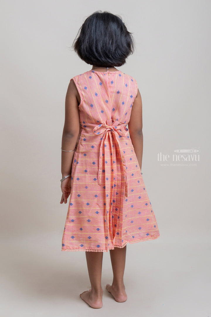 The Nesavu Girls Cotton Frock Adorable Pink Sleeveless Butta Printed Cotton Frock With Round Pockets For Girls Nesavu High Quality Cotton Dresses For Girls | Latest Girls Collection | The Nesavu
