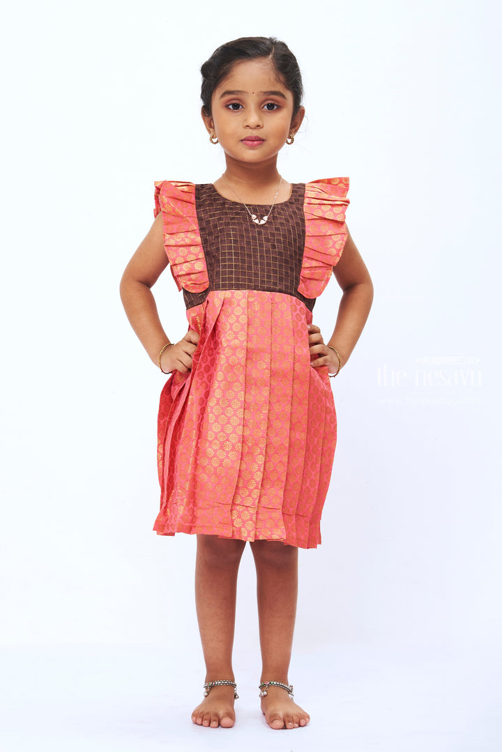 The Nesavu Silk Frock Adorable Pleated Semi-Silk with Ruffled Yoke Frock For Girls Nesavu 16 (1Y) / Pink SF472D-16 Shop Latest Silk Frocks Online | Comfortable Silk Frocks For Girls | The Nesavu