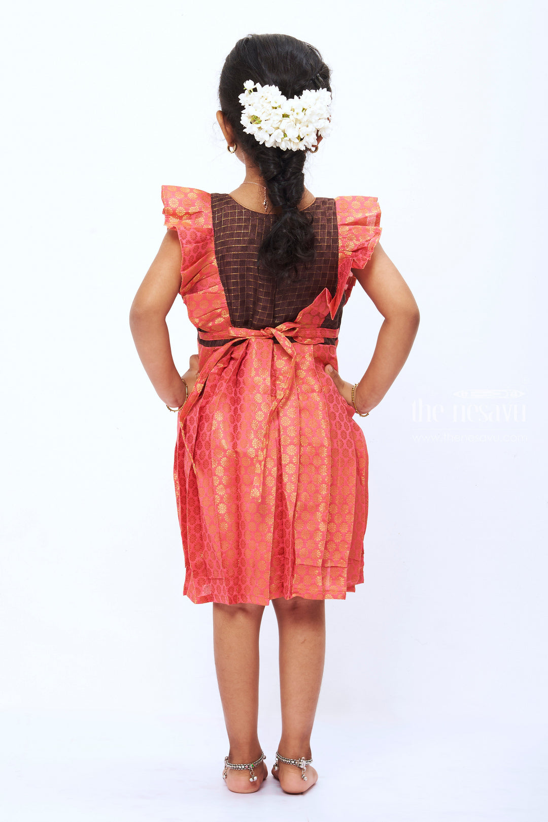 The Nesavu Silk Frock Adorable Pleated Semi-Silk with Ruffled Yoke Frock For Girls Nesavu Shop Latest Silk Frocks Online | Comfortable Silk Frocks For Girls | The Nesavu