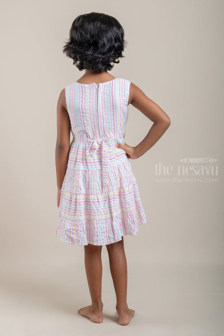 The Nesavu Baby Cotton Frocks All Over Stripes Printed Pink Cotton Frock For Baby Girls Nesavu Cute Cotton Frock - Striped Pink Baby Casual Dress | Layered Pattern | The Nesavu