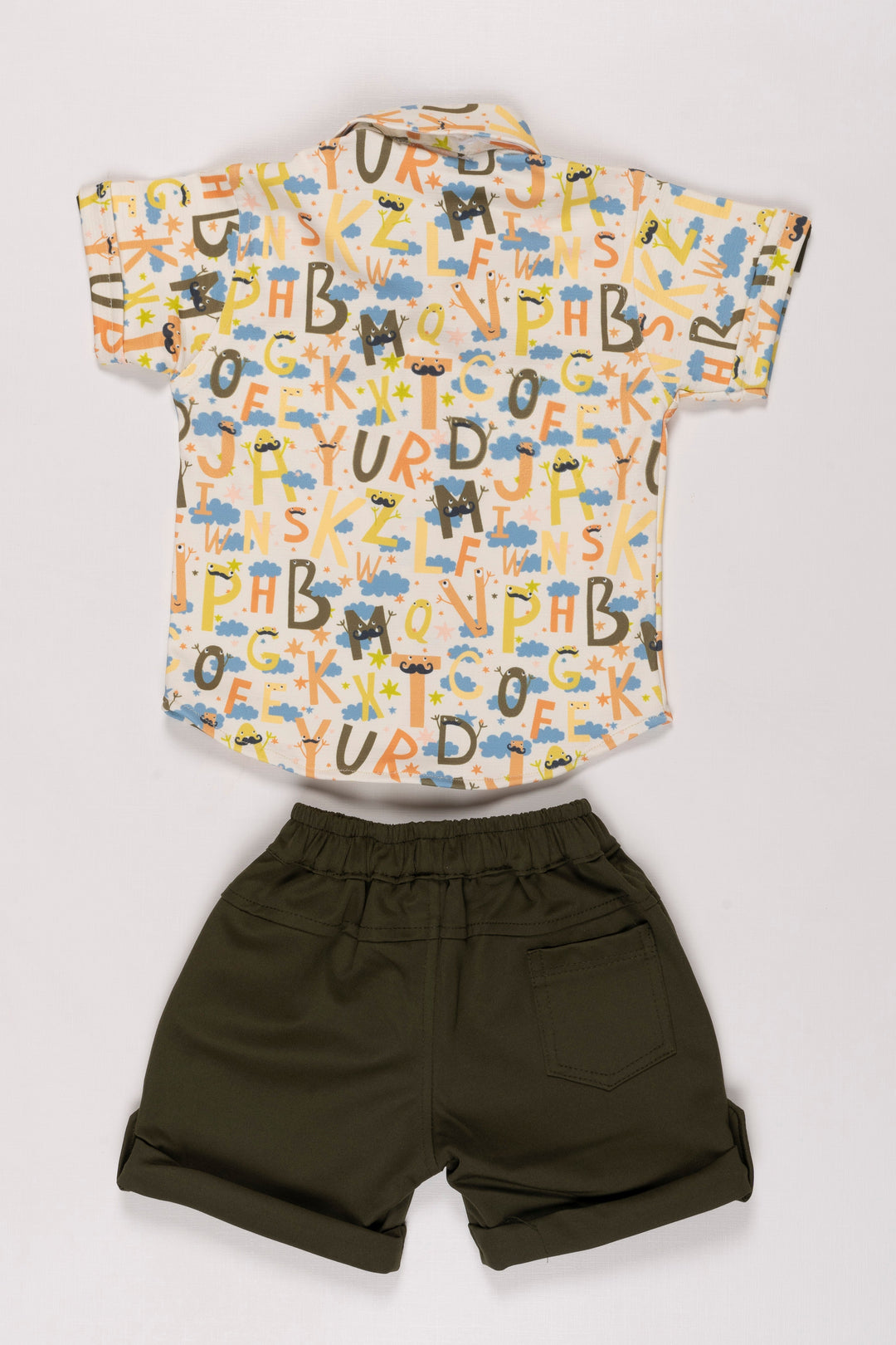 The Nesavu Boys Casual Set Alphabet Print Boys Casual Shirt & Olive Shorts Set - Trendy Summer Playwear Nesavu Boys Casual Alphabet Shirt with Olive Shorts Set | Stylish Kids' Summer Outfits | The Nesavu