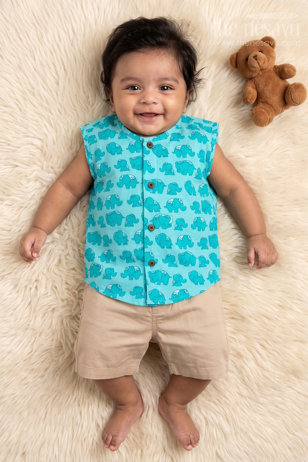 The Nesavu Baby Jablas Animal Print Baby Jabla Top for Fun Everyday Wear Nesavu 10 (NB) / Blue / Cotton IF033B-10 Nesavu elephant printed cotton baby jabla – breathable and fun for daily summer wear