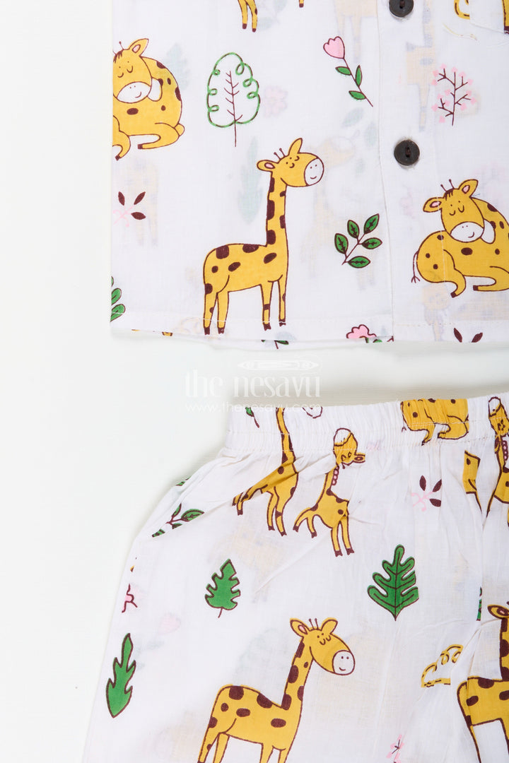 The Nesavu Boys Casual Set Animal print cotton co-ord for toddler boys’ daily dressing Nesavu Nesavu toddler boys cotton co-ord set giraffe animal print  fun outfit playdates outings