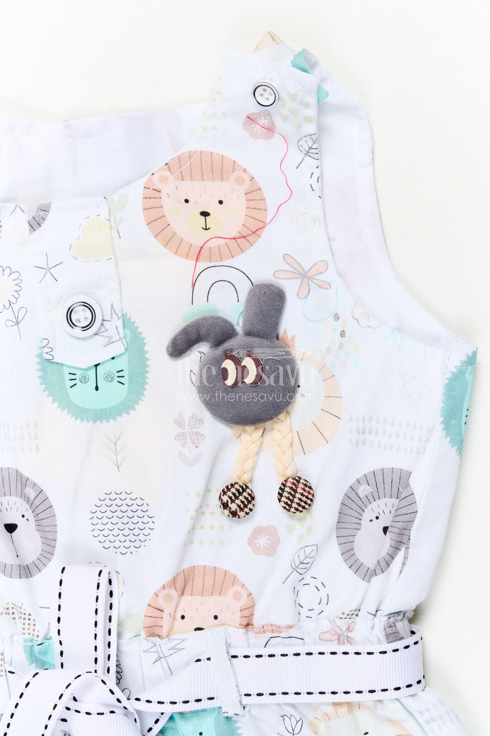 The Nesavu Baby Rompers/Onesies Animal Print Cotton Romper for Baby Boys and Girls Nesavu Nesavu unisex baby romper with animal print and toy detail – perfect for playtime and travel