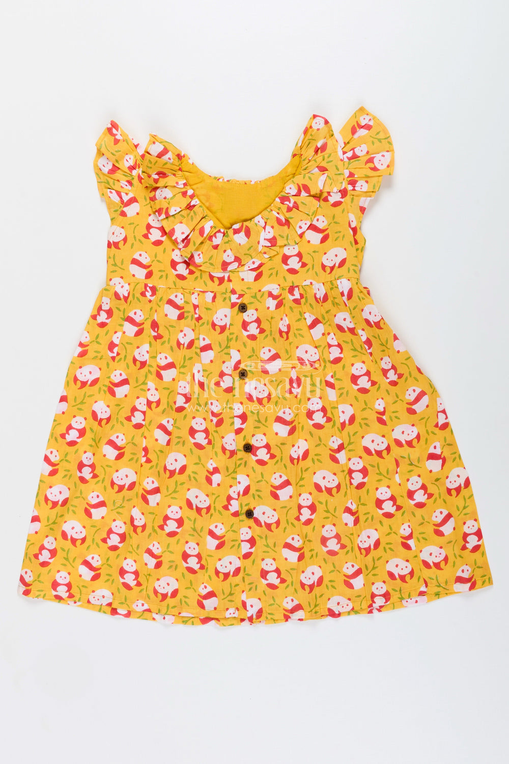 The Nesavu Girls Cotton Frock Animal print frock for toddler girls ideal for birthdays and playdates Nesavu 18 (2Y) / YELLOW GFC1972A-18 Nesavu panda animal print frock toddler girls flutter sleeves parties everyday fun
