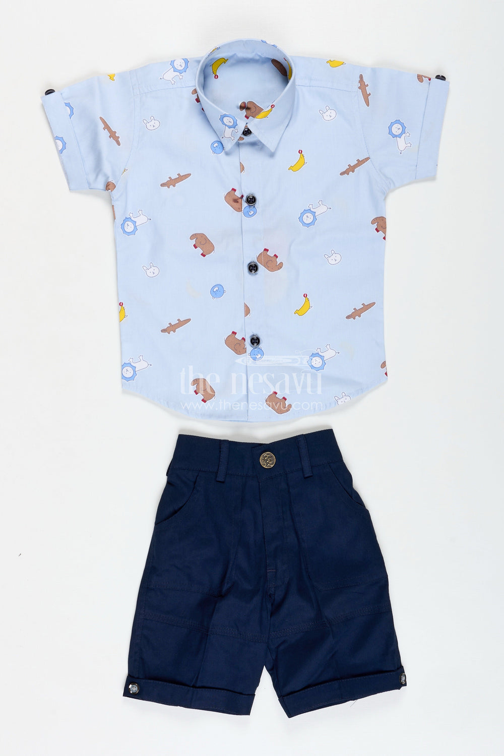 The Nesavu Boys Casual Set Animal Print Summer Outfit for Toddler Boys Nesavu Nesavu Animal Print Summer Cotton Shirt Shorts Set Boys Lightweight Fabric