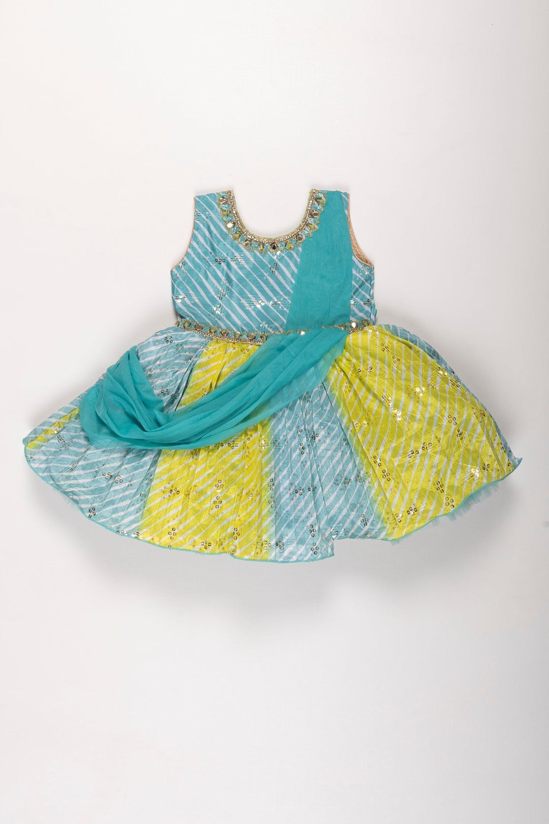 The Nesavu Silk Party Frock Aqua Elegance Silk Frock for Girls with Embellished Party Gown Design Nesavu 18 (2Y) / Blue / Chinnon SF744A-18 Girls Aqua Silk Frock | Festive Dress for Kids | The Nesavu