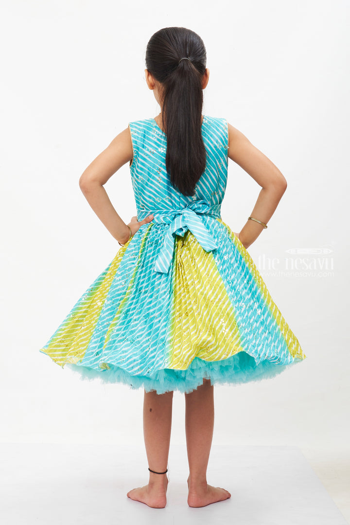 The Nesavu Silk Party Frock Aqua Elegance Silk Frock for Girls with Embellished Party Gown Design Nesavu Girls Aqua Silk Frock | Festive Dress for Kids | The Nesavu