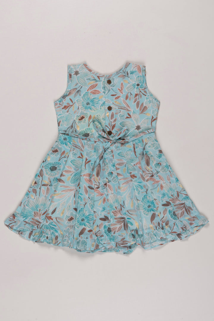 The Nesavu Girls Cotton Frock Aqua Floral Kids Pure Cotton Frock with Lace Trim Nesavu Girls Summer Cotton Dress Essentials | Aqua Lace Trim Floral Frock | The Nesavu