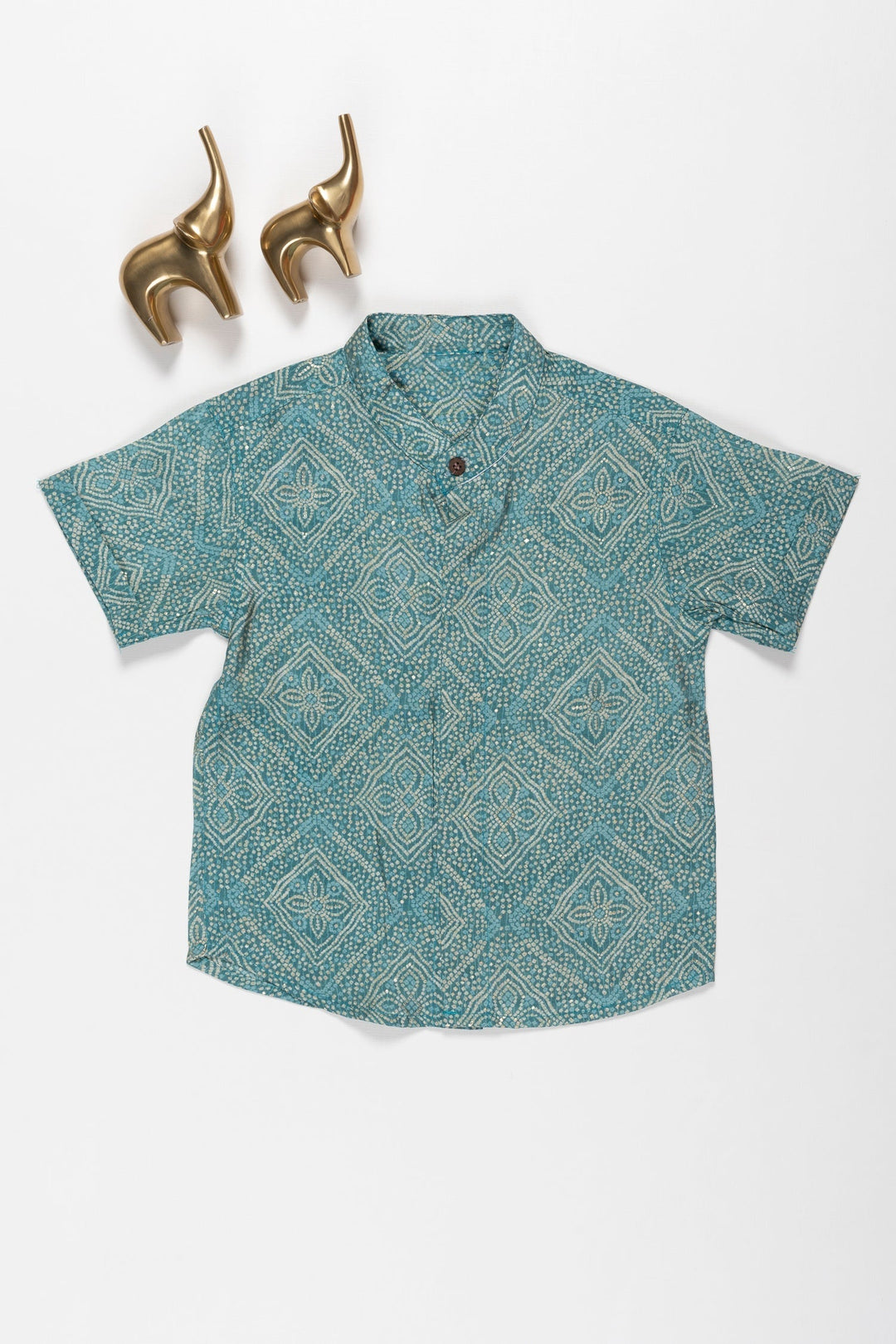 The Nesavu Boys Cotton Shirt Aqua Geometric Bliss Cotton Shirt for Boys - Cool Comfort Nesavu 16 (1Y) / Blue / Viscose Silk BS135B-16 Boys Aqua Geometric Print Shirt | Fresh Style & Ultimate Comfort | The Nesavu
