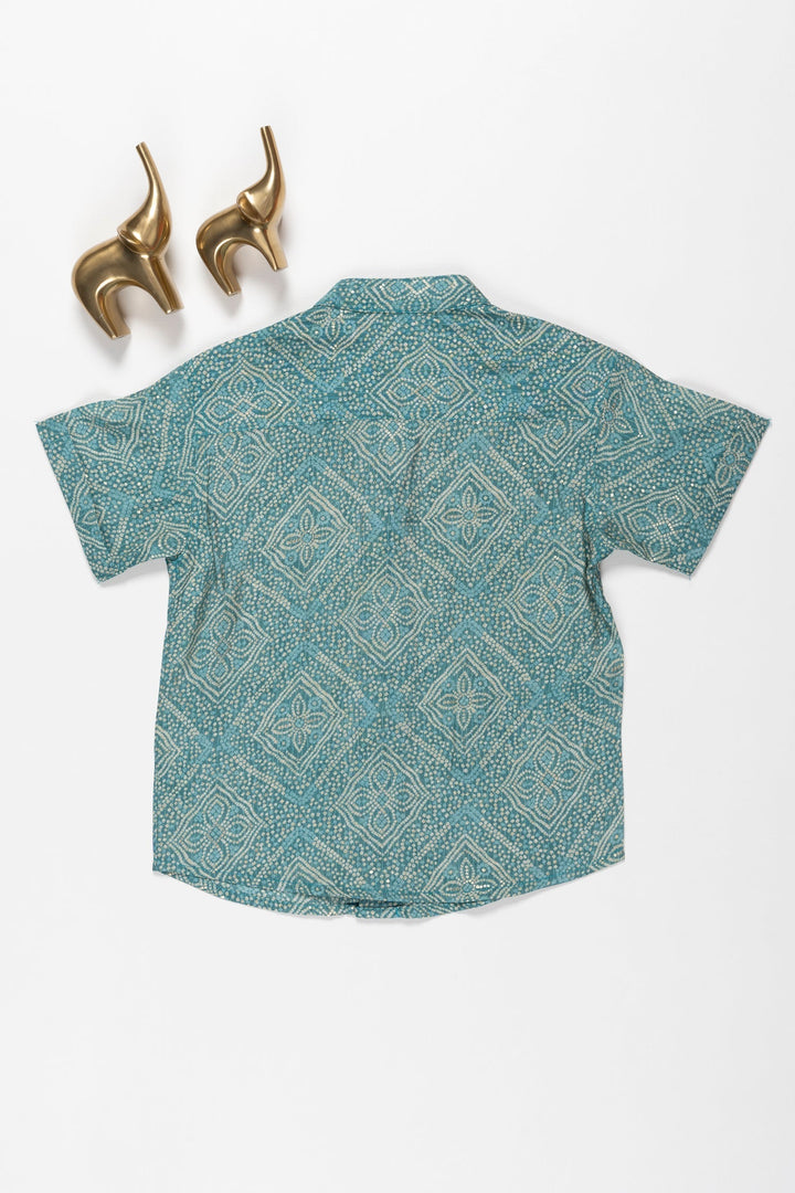 The Nesavu Boys Cotton Shirt Aqua Geometric Bliss Cotton Shirt for Boys - Cool Comfort Nesavu Boys Aqua Geometric Print Shirt | Fresh Style & Ultimate Comfort | The Nesavu