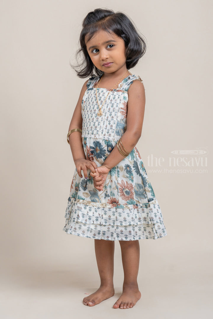 The Nesavu Baby Cotton Frocks Attractive Half-White Floral Printed Casual Frock For Baby Girls Nesavu 14 (6M) / White / Cotton BFJ391A Cute Casual Frock Collection | Frock Top | The Nesavu