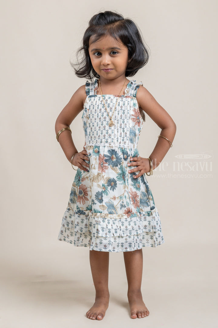 The Nesavu Baby Cotton Frocks Attractive Half-White Floral Printed Casual Frock For Baby Girls Nesavu Cute Casual Frock Collection | Frock Top | The Nesavu