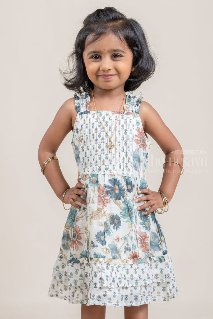 The Nesavu Baby Cotton Frocks Attractive Half-White Floral Printed Casual Frock For Baby Girls Nesavu Cute Casual Frock Collection | Frock Top | The Nesavu