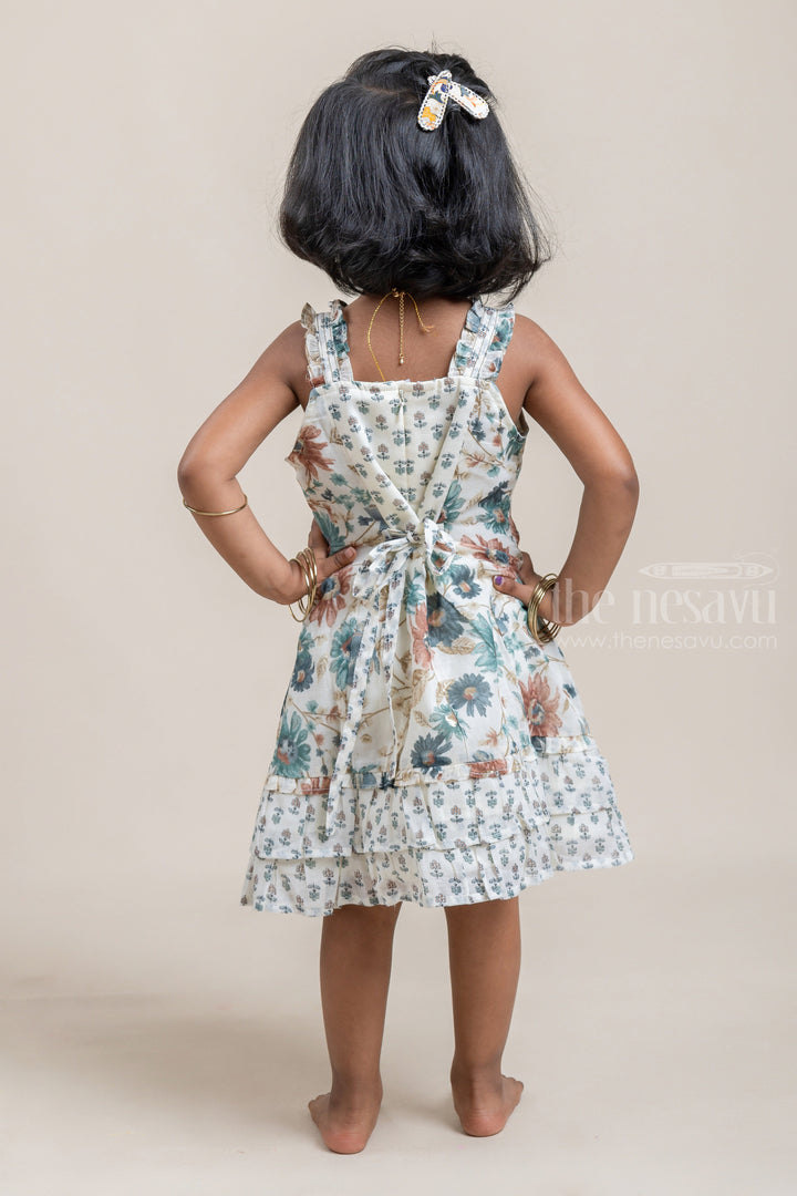 The Nesavu Baby Cotton Frocks Attractive Half-White Floral Printed Casual Frock For Baby Girls Nesavu Cute Casual Frock Collection | Frock Top | The Nesavu