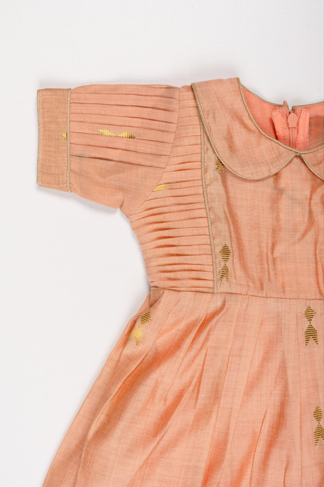 The Nesavu Girls Cotton Frock Autumn Glow Puff Sleeve Dress: Girls' Copper-Toned Frock with Gleaming Accents Nesavu Girls Copper-Toned Harvest Dress with Puff Sleeves | Golden Motif Party Wear | The Nesavu