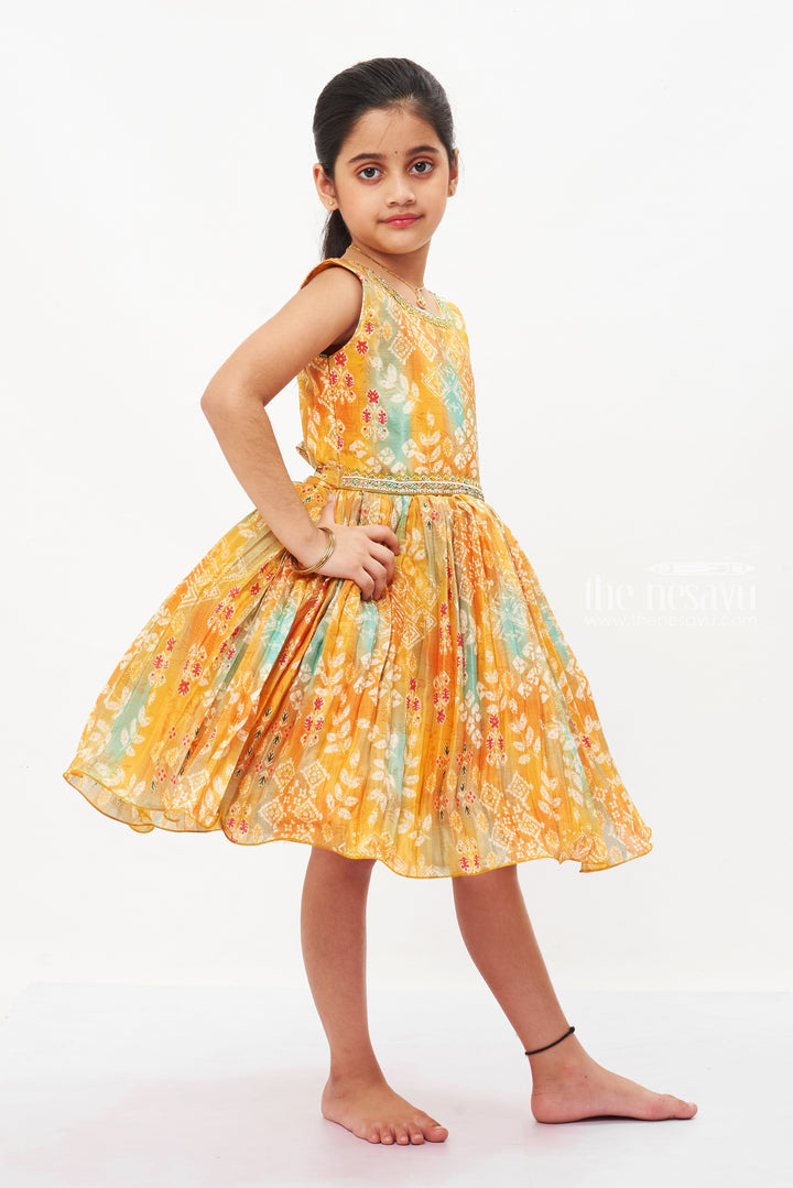 The Nesavu Silk Party Frock Autumnal Elegance: Girls Multicolor Pattu Silk Party Frock with Traditional Motifs Nesavu Shop Girls Designer Multicolor Pattu Silk Frocks | Traditional Party Wear | The Nesavu