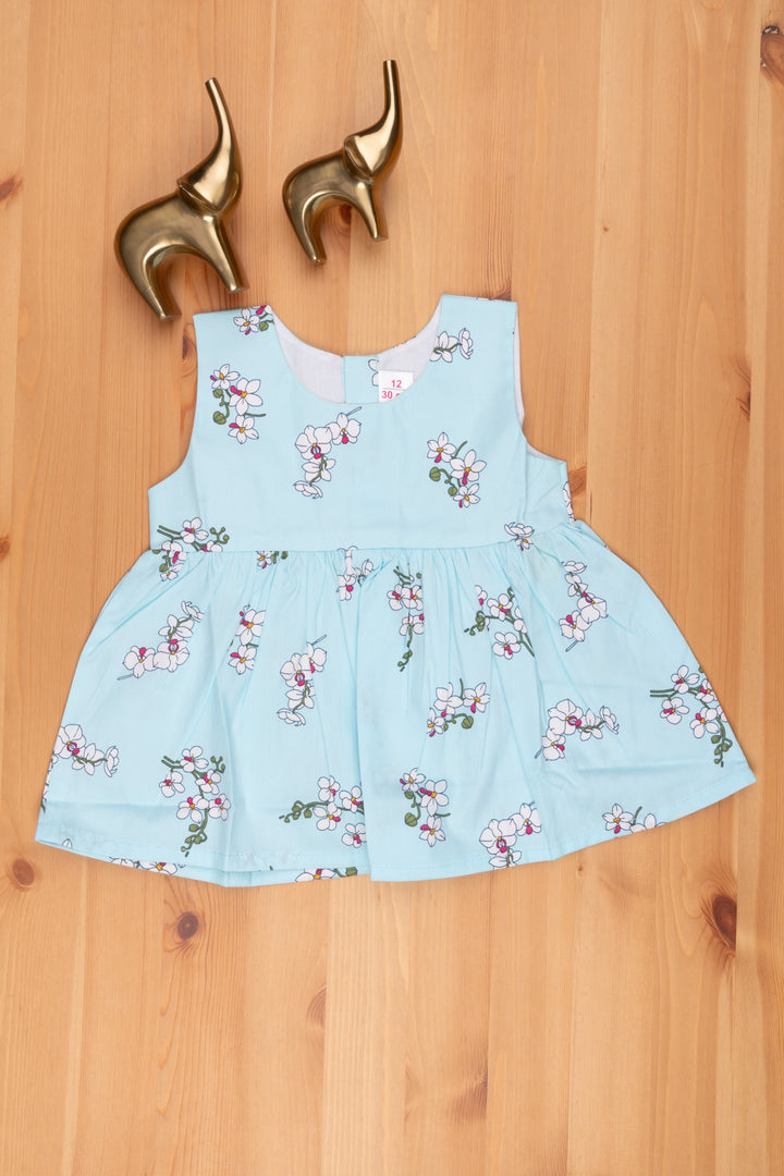 The Nesavu Baby Cotton Frocks Azure Blossom Gorgeous Floral Designer Frock for Baby Girls - Trendy & Stylish Nesavu 12 (3M) / Blue / Cotton BFJ452A-12 Party Wear Dress For Babys | Baby Dress Online | The Nesavu