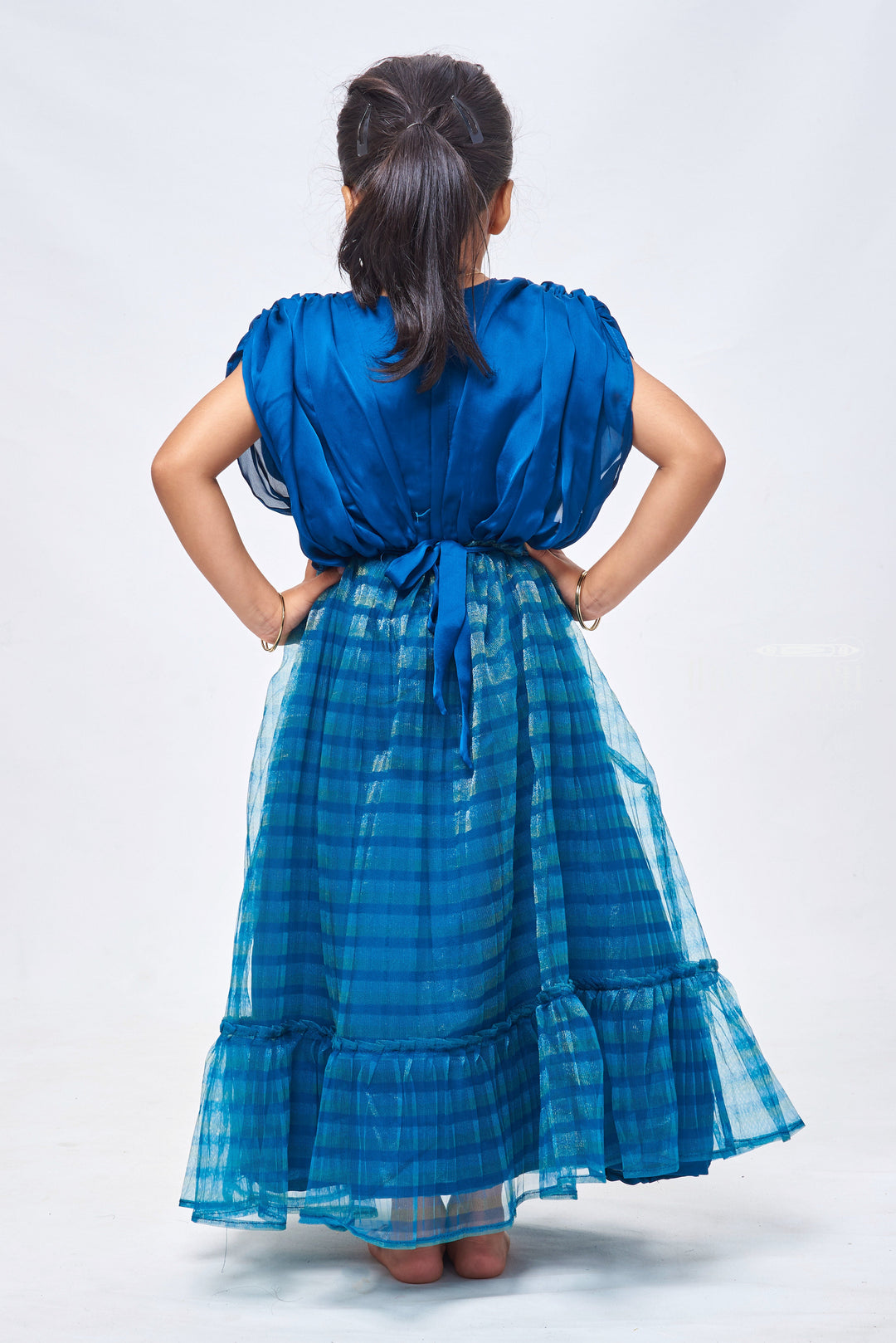 The Nesavu Girls Party Gown Azure Blue Striped Delight with Radiant Mirror Stone Patterns: Ethereal Elegance for Aspiring Divas Nesavu Anarkali Dress Collection | Anarkali Festive Wear | the Nesavu