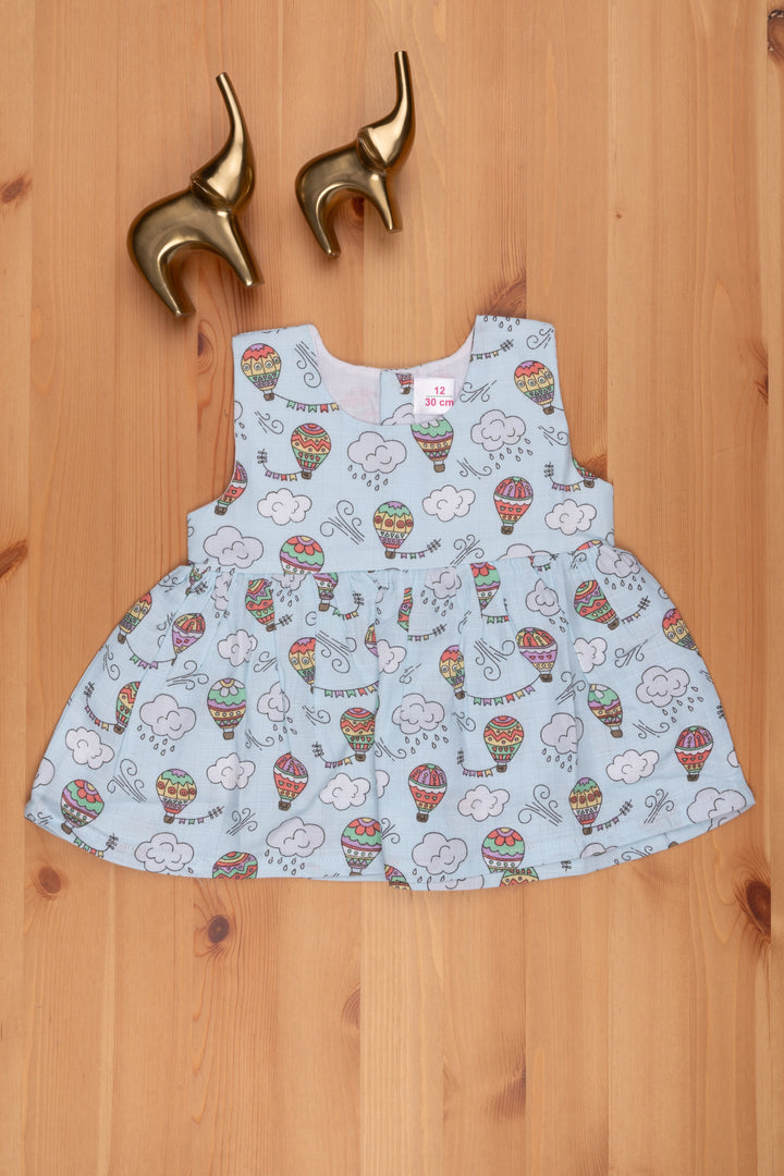 The Nesavu Baby Frock / Jhabla Azure Dreams: Blue Parachute Print Dress for Babies Nesavu 12 (3M) / Blue BFJ444B-12 Atractive Printed Casual Frock For Baby Girls | New Born Baby Dress Online | The Nesavu