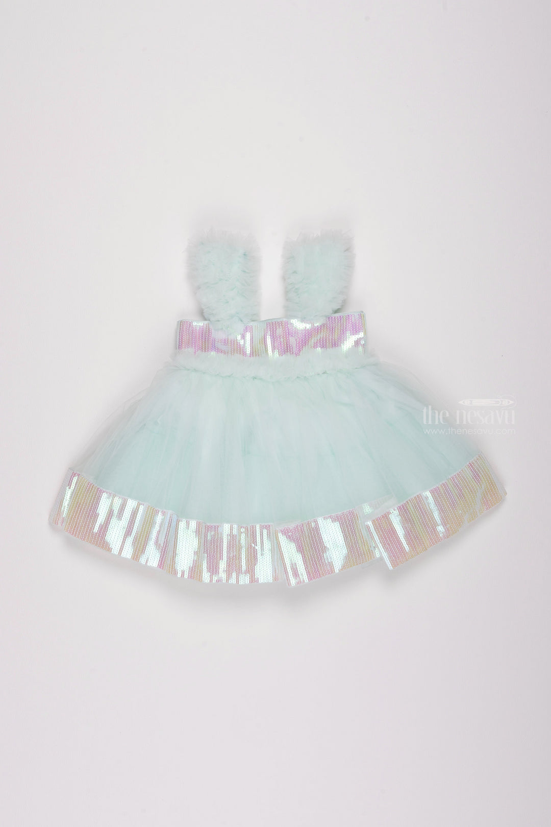 The Nesavu Girls Tutu Frock Azure Elegance: Dazzling Sequin-Embroidered Designer Party Frock for Girls Nesavu 16 (1Y) / Blue / Plain Net PF145A-16 Sophisticated Baby Party Dresses: Unique Birthday Frocks for Girls | The Nesavu