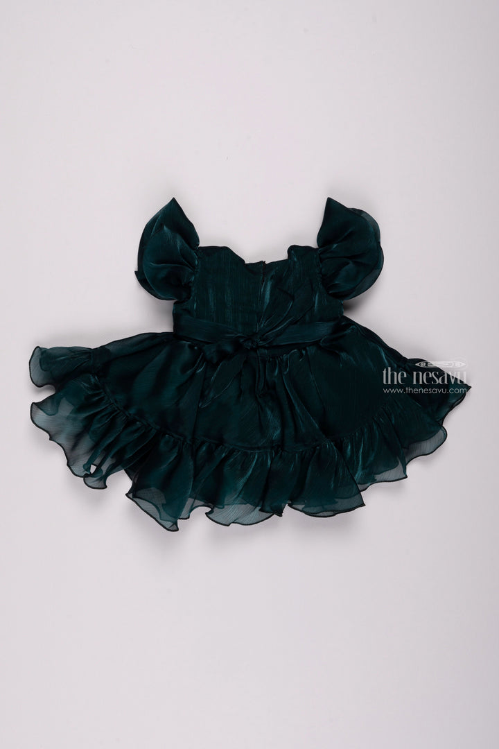 The Nesavu Girls Fancy Party Frock Azure Elegance: Girls' Organza Party Frock Adorned with Bow Applique Nesavu Exclusive First Birthday Baby Frock Styles | Elegant Dresses for Little Girls | The Nesavu