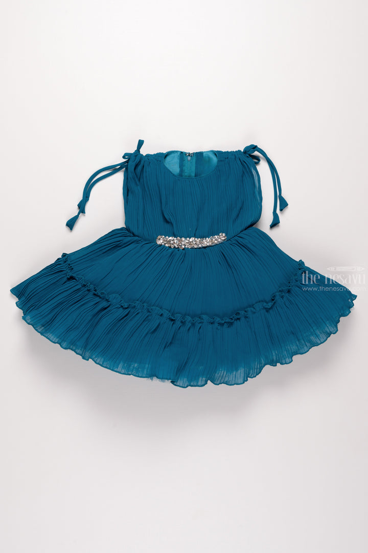 The Nesavu Girls Fancy Party Frock Azure Elegance: Girls Pleated Blue Georgette Party Dress Nesavu 16 (1Y) / Blue / Pleated Georgette PF159B-16 Stunning Girls Party Frocks | Perfect for Special Occasions | The Nesavu
