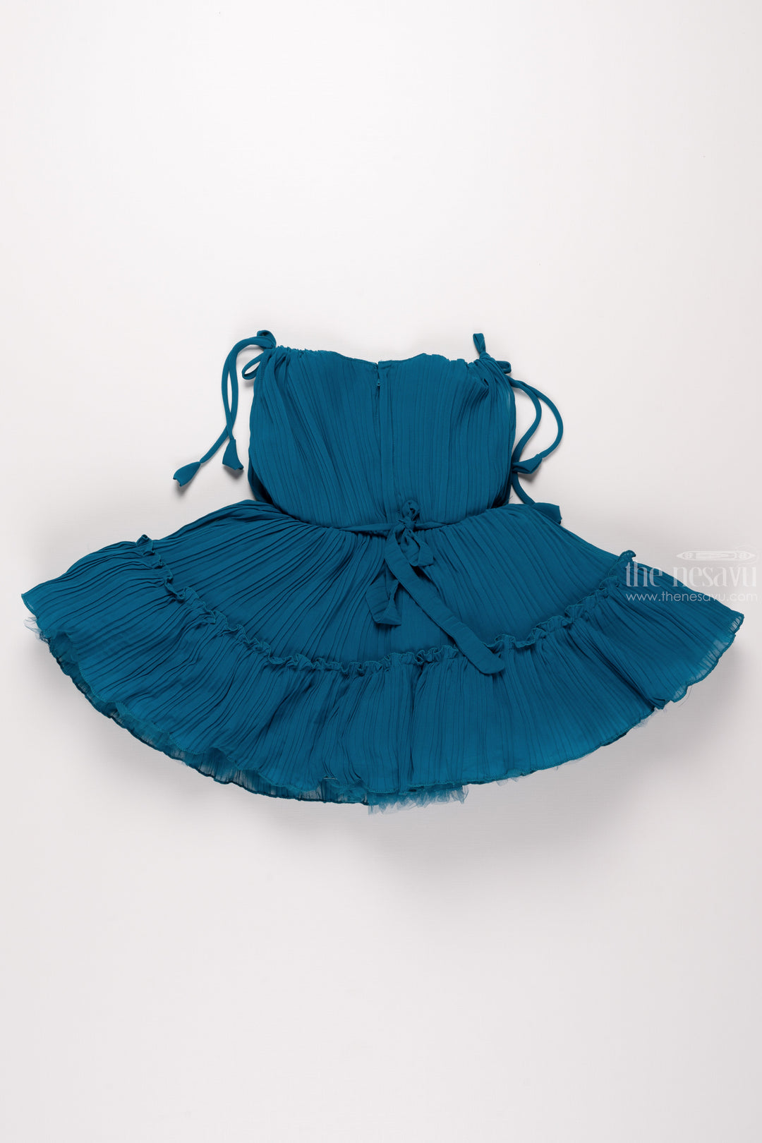 The Nesavu Girls Fancy Party Frock Azure Elegance: Girls Pleated Blue Georgette Party Dress Nesavu Stunning Girls Party Frocks | Perfect for Special Occasions | The Nesavu