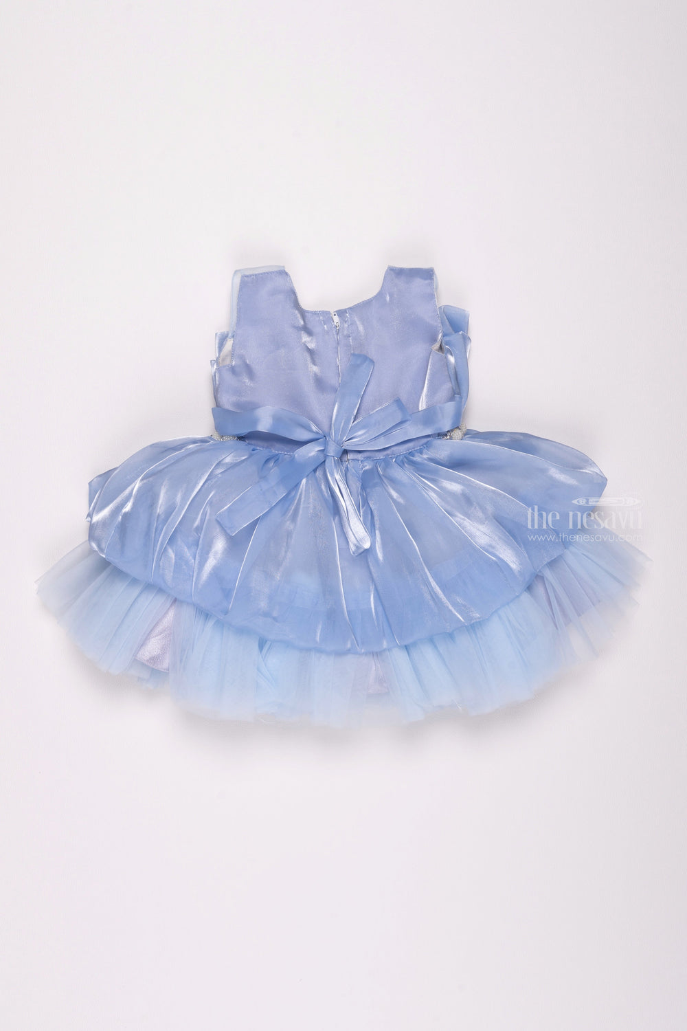 The Nesavu Girls Fancy Party Frock Azure Whimsy: Double-Layered Pleated Baby Party Frock for Girls Nesavu Find the Perfect Baby Birthday Frock: Trendy Dresses for Little Princesses | The Nesavu