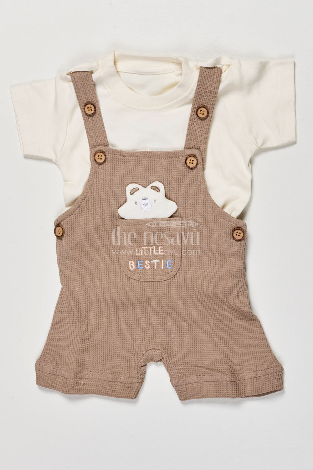 The Nesavu Baby Dungarees Baby Boy Cotton Dungaree Outfit for Casual Comfort and Cute Style Nesavu 14 (6M) / Beige BCS539B-14 Nesavu baby boy cotton dungaree tee set casual days toddler comfort