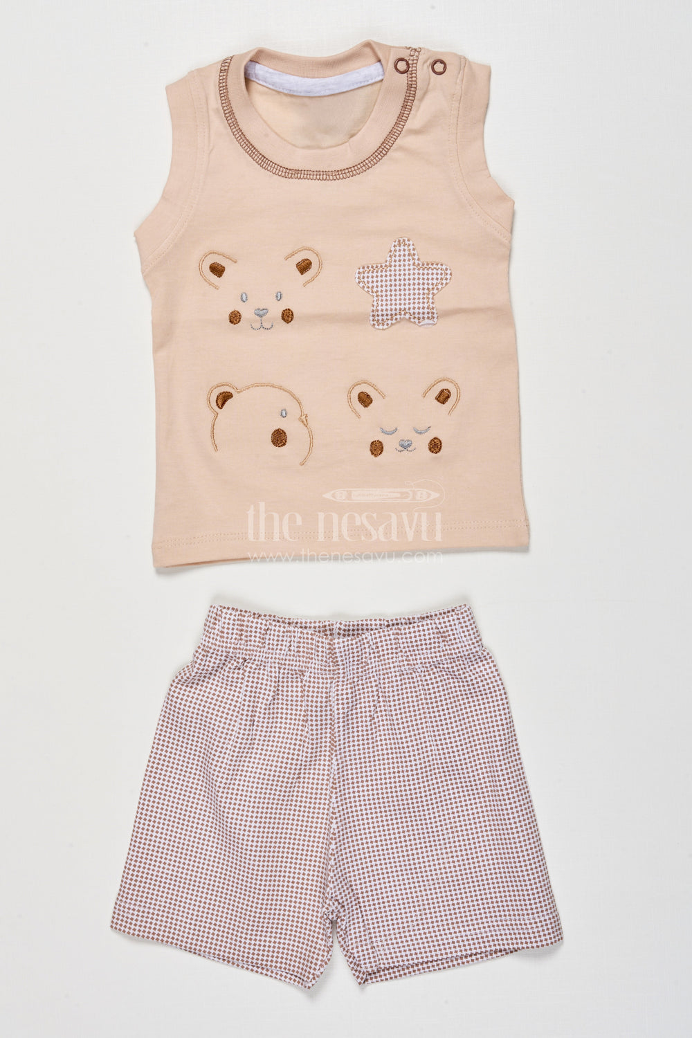 The Nesavu Boys Casual Set Baby Boy Cotton Shirt and Shorts Set for Everyday Comfort Nesavu 14 (6M) / Beige BCS533B-14 Nesavu baby boy cotton top checkered shorts set daily wear casual play