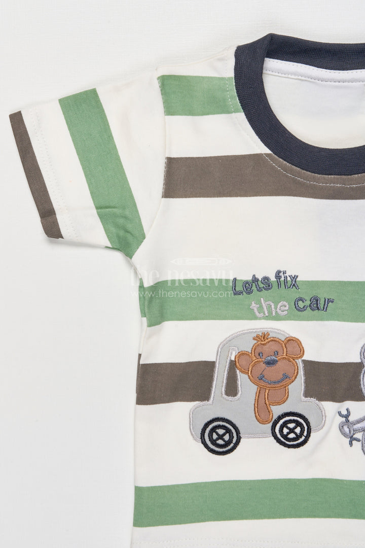 The Nesavu Boys Casual Set Baby Boy Cotton Shorts Set for Summer Play and Everyday Wear Nesavu Nesavu baby boy striped cotton t-shirt shorts set summer days casual play