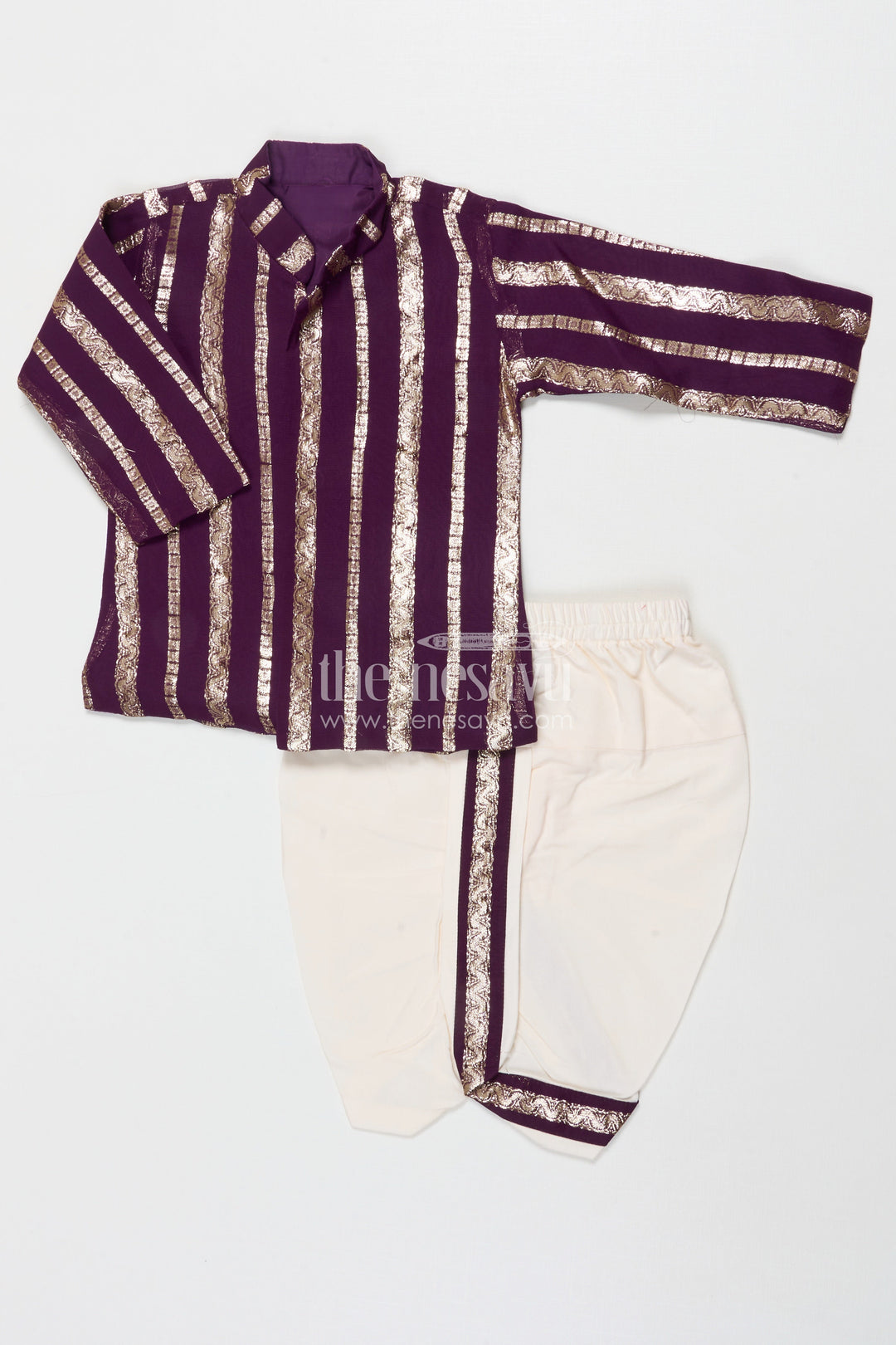 The Nesavu Boys Dothi Set Baby Boy Dhoti Kurta Set for Festive Celebrations and Family Poojas Nesavu 12 (3M) / Purple BES780B-12 Nesavu baby boy dhoti kurta in viscose silk for poojas, weddings and festive family gatherings