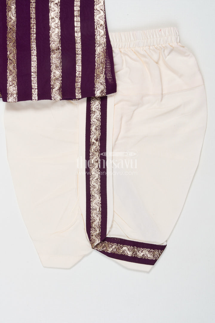The Nesavu Boys Dothi Set Baby Boy Dhoti Kurta Set for Festive Celebrations and Family Poojas Nesavu Nesavu baby boy dhoti kurta in viscose silk for poojas, weddings and festive family gatherings